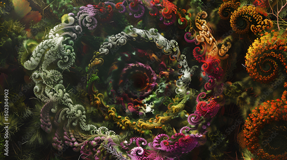 Obraz premium A vibrant fractal spiral with intricate details and a multitude of colors in a complex pattern .