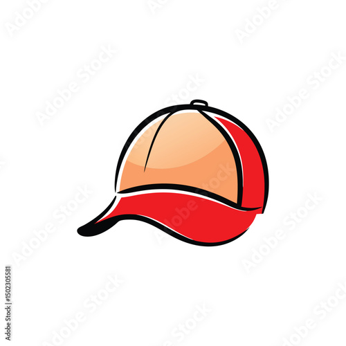 Cartoon Style Baseball Cap with Red and Beige Panels