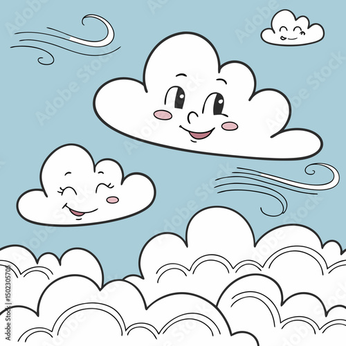 Cartoon Style Seamless Pattern Of Fluffy White Close.