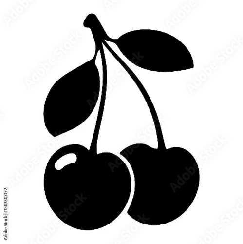 Cherries with leaves silhouet...