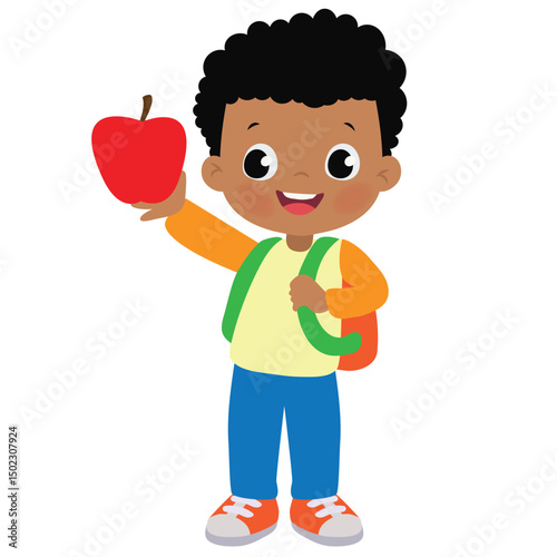 Cute little  school boy vector cartoon illustration