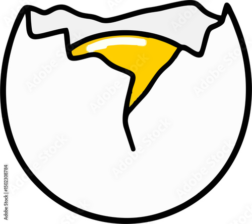 Flat design cracked egg icon with bold yolk and detailed shell cracks