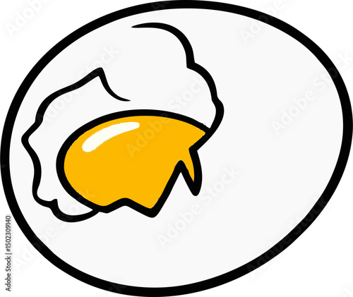 Cracked egg vector icon with clean flat design and yolk exposed