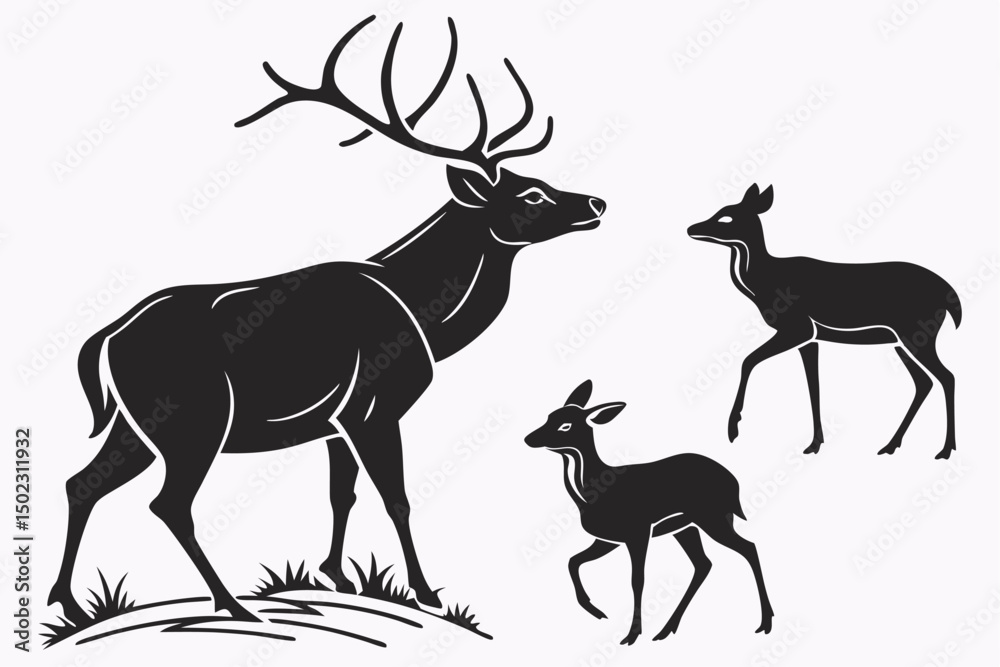 Fototapeta premium Deer Silhouettes Bundle – Vector Illustration of Black Deer Icons