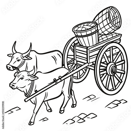 Ox Cart Journey A Black And White Traditional Image
