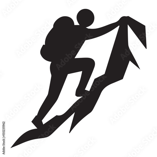Silhouette of a climber ascending a mountain representing adventure and perseverance