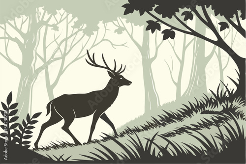 Deer in the Wilderness Vector Illustration – Wildlife Silhouette Design