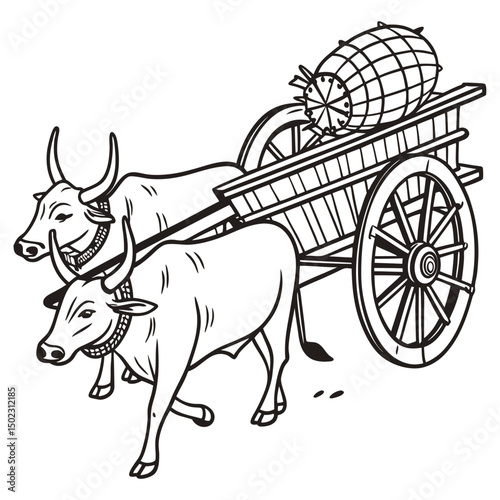Oxen Cart Transportation Agricultural Symbol of Rural Life Farming