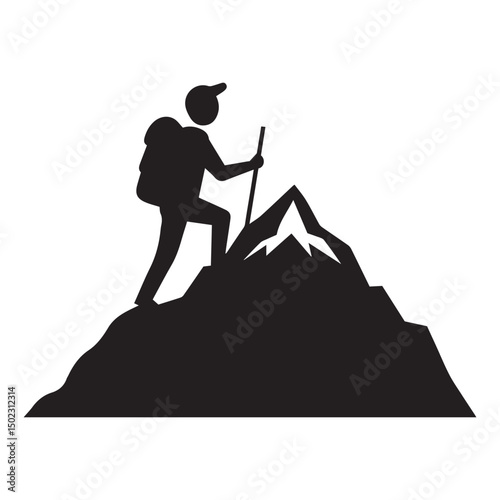 Silhouette of a hiker climbing a mountain representing adventure and exploration outdoors