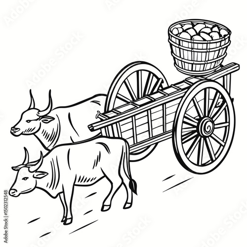 Bullock Cart Transporting Goods Vintage Style Farm Life