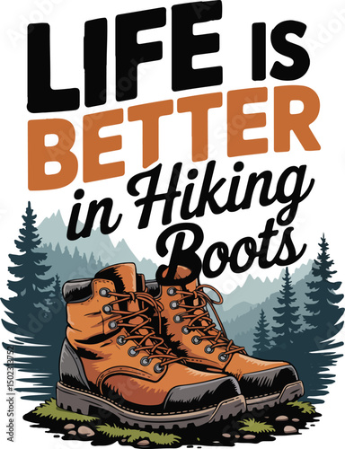 funny hiking boots with mountain t shirt graphic