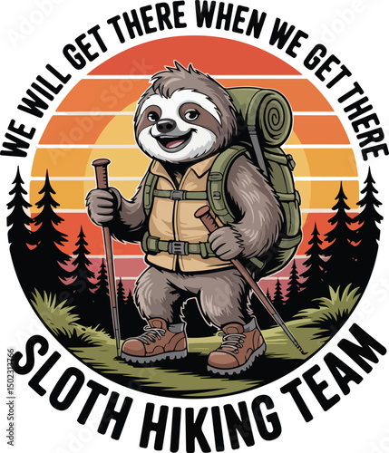 Funny sloth hiking team graphic design 
