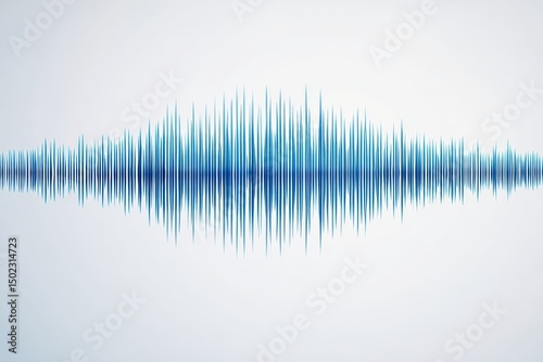 Abstract blue waveform, resembling audio or seismic data, with varying heights and opacities against a light gray background