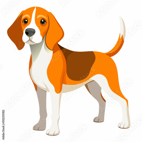 Cute Beagle Dog Vector Illustration - Happy Hunting Hound Puppy Portrait