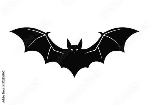 black bat flying silhouette vector icon scary bat flat illustration.