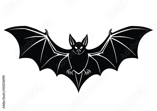 black bat flying silhouette vector icon scary bat flat illustration.