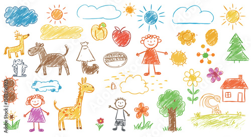 Child's Crayon Drawing - Colorful Doodle Illustration