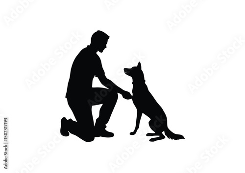 A man training a dog silhouette icon vector trainer dog illustration.
