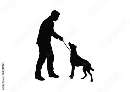 A man training a dog silhouette icon vector trainer dog illustration.