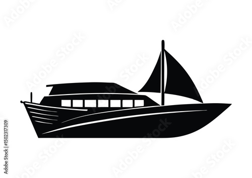catamaran boat icon silhouette vector, yacht boat flat illustration