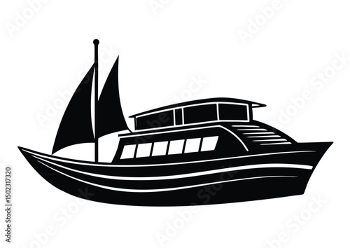catamaran boat icon silhouette vector, yacht boat flat illustration