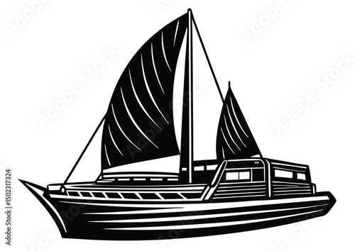 catamaran boat icon silhouette vector, yacht boat flat illustration