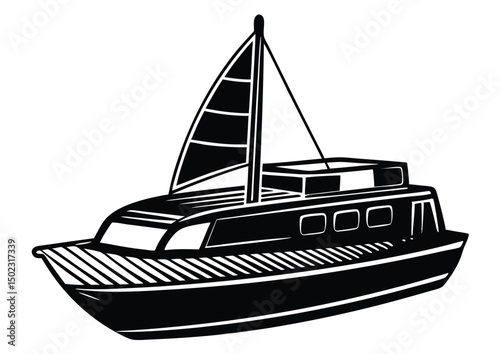 catamaran boat icon silhouette vector, yacht boat flat illustration