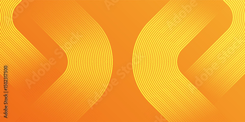 Abstract orange background with curved yellow lines forming symmetrical wave patterns. Bright, vibrant design suitable for tech, business, or creative themes.