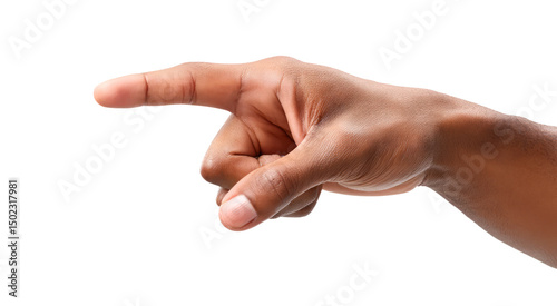 Close-up of a Brown Hand Pointing Left isolated on transparent background