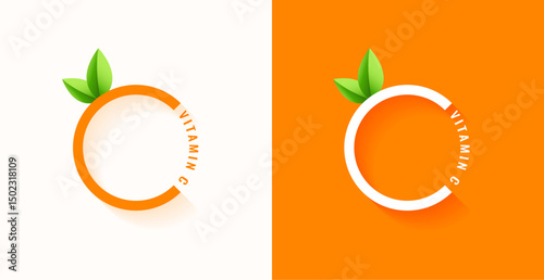 set of vitamin c vitamin c mineral logo with leaves design
