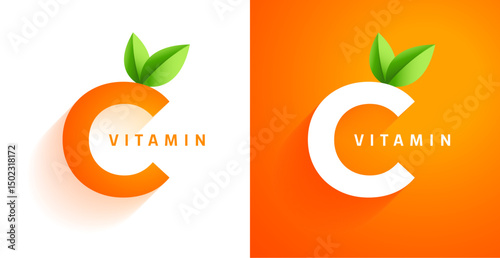 set of vitamin c mineral gel logo in papercut style