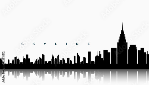 modern city skyline building silhouette with reflection effect