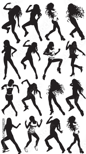 Wallpaper Mural Girl Dancing Silhouettes Vector , black silhouettes isolated on white background Torontodigital.ca