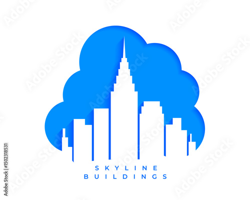 papercut style high rise skyline downtown building with cloud
