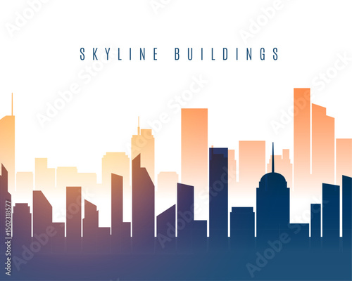 modern city skyline building silhouette with sunlight effect