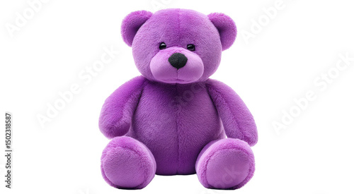 Adorable Purple Teddy Bear Plush Toy, Soft Fur, Sitting Pose isolated on transparent background