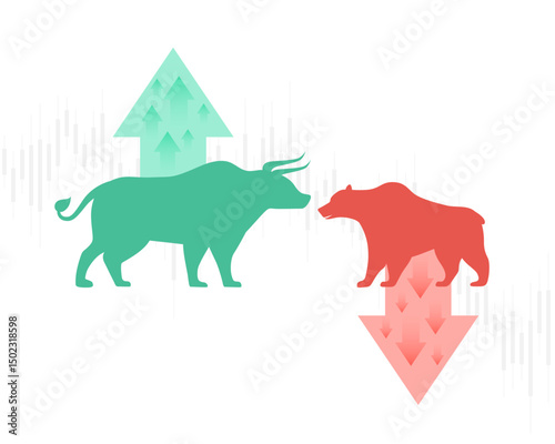 bull upward vs bear downward stock trade arrow design