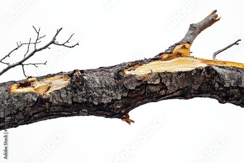 Detailed view of a broken tree branch highlighting natural texture and structure