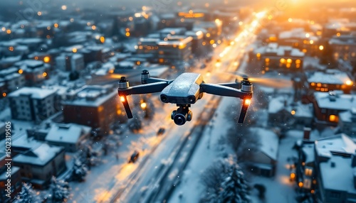 Wallpaper Mural Drone flying over a smart city, capturing data with advanced sensor. Torontodigital.ca