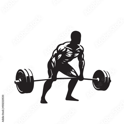 Silhouette of a muscular man lifting a barbell depicting weightlifting and strength training