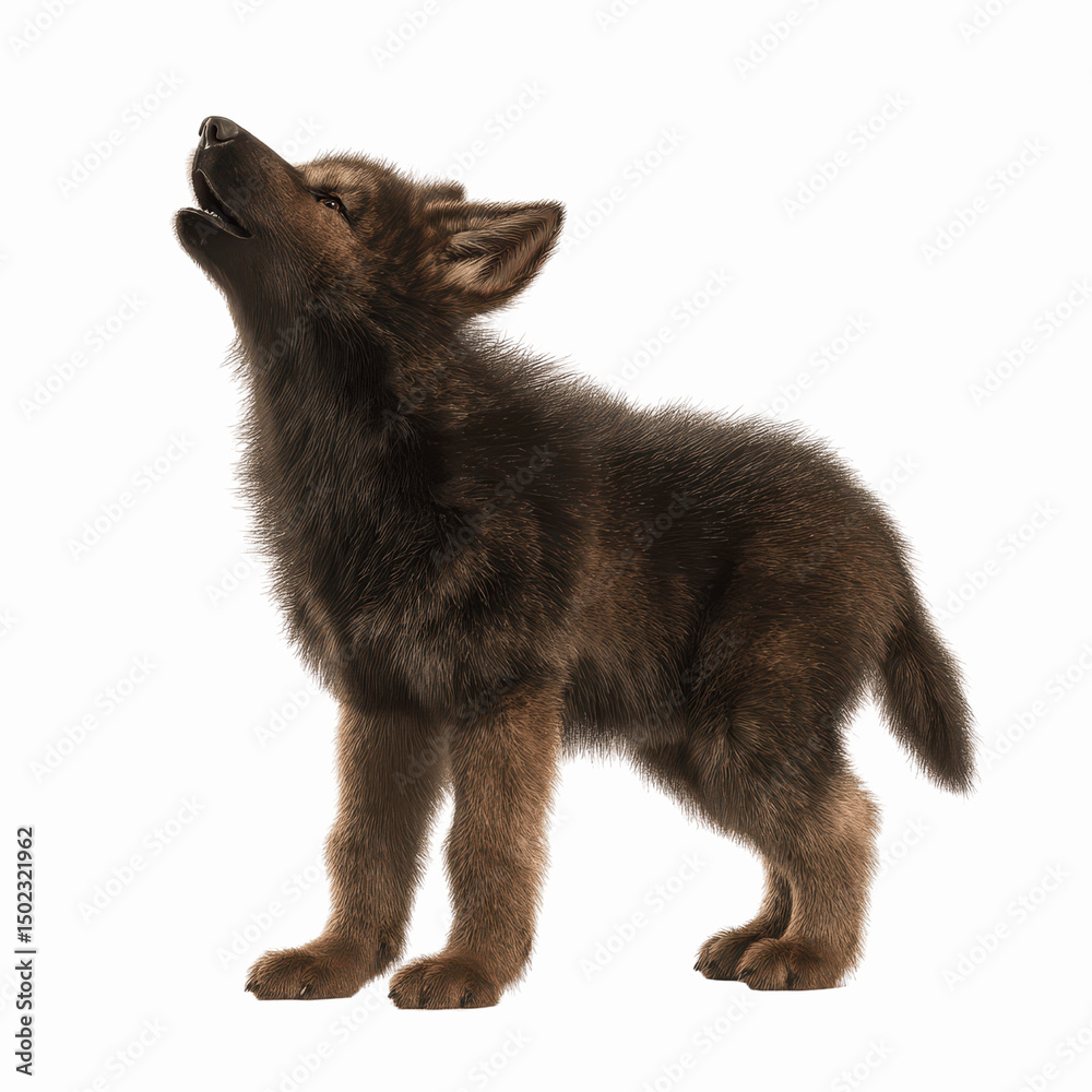 Obraz premium Adorable Brown Wolf Pup Howling at the Moon