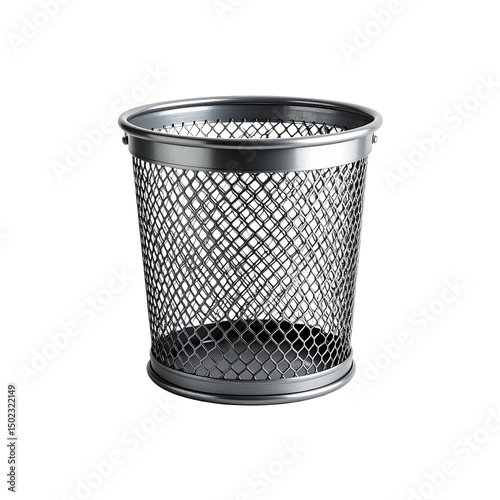 Stylish metal mesh desk organizer wastebasket bin 3d on transparent background