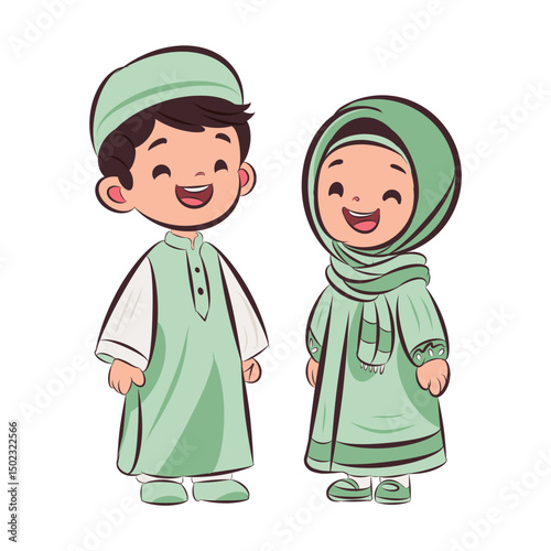 islamic kids hand drawing vector