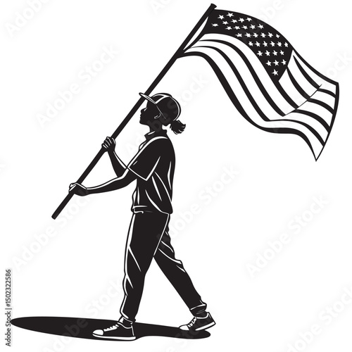 Girl Waving The American Flag Representing Patriotism And Freedom