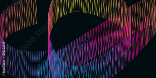 colorful waves isolated on black background. Abstract background. Particle lines. Abstract blue pink purple glowing net. 4K,
