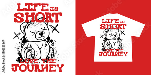 futuristic typography with a cute doll bear illustration in graffiti style, for streetwear and urban style t-shirts design, hoodies, etc.