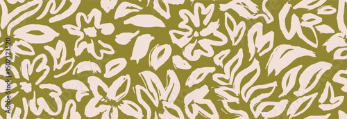 Abstract silhouette contemporary floral shape seamless pattern. black hand drawn bush leaves and flower pattern background.