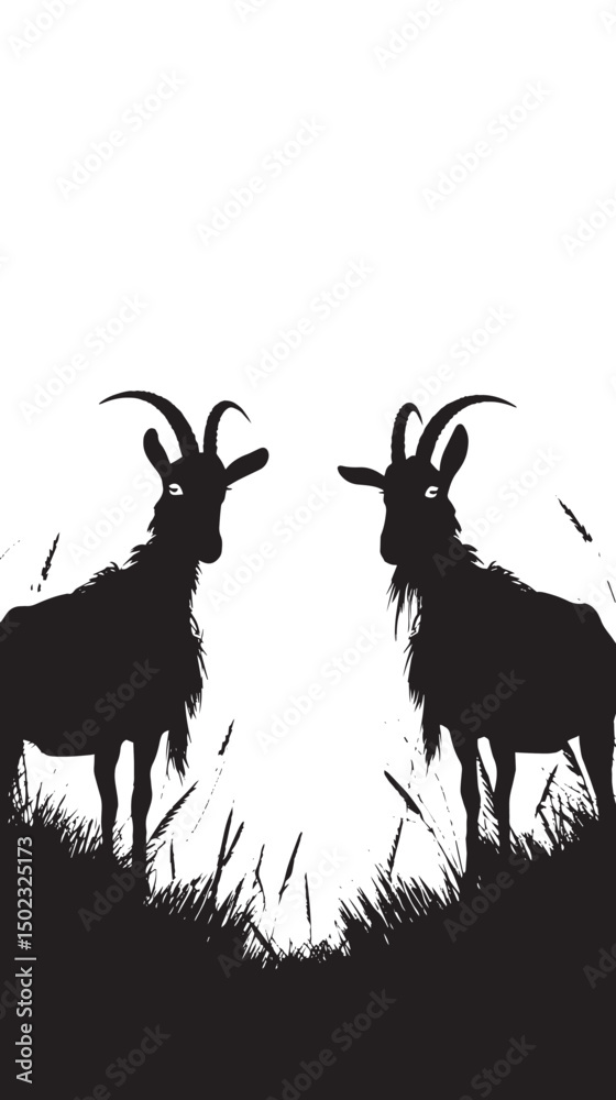 Naklejka premium Goats silhouette isolated in White background