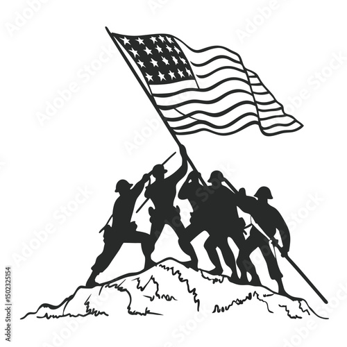 Heroes Raising American Flag on Iwo Jima during World War
