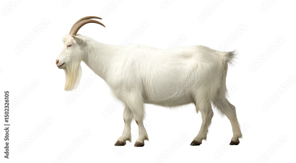 Fototapeta premium White Goat with Horns, Standing Profile isolated on transparent background